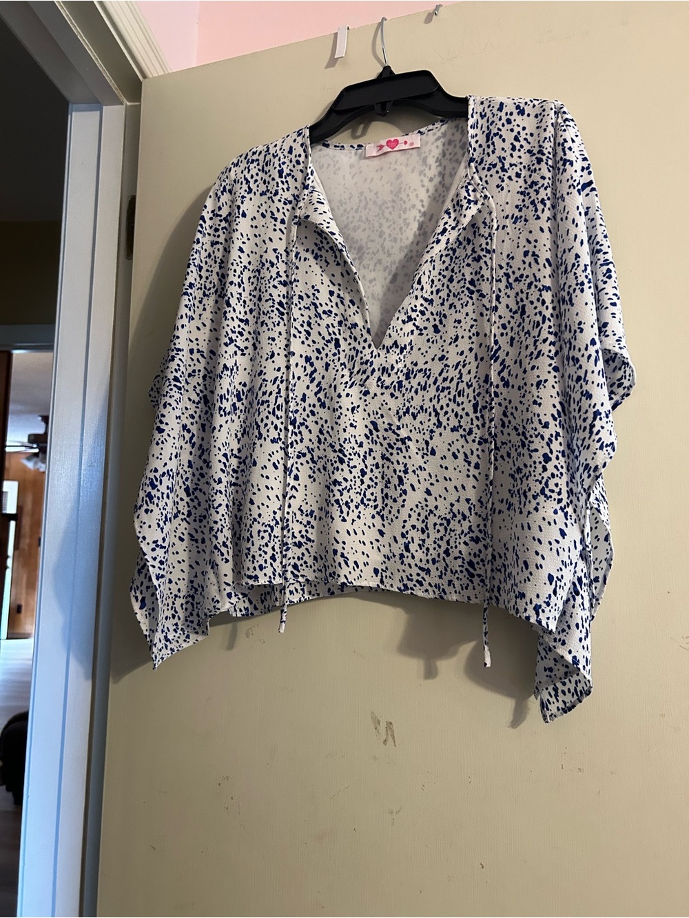 Buddy Love White Blouse with Blue Speckled Print